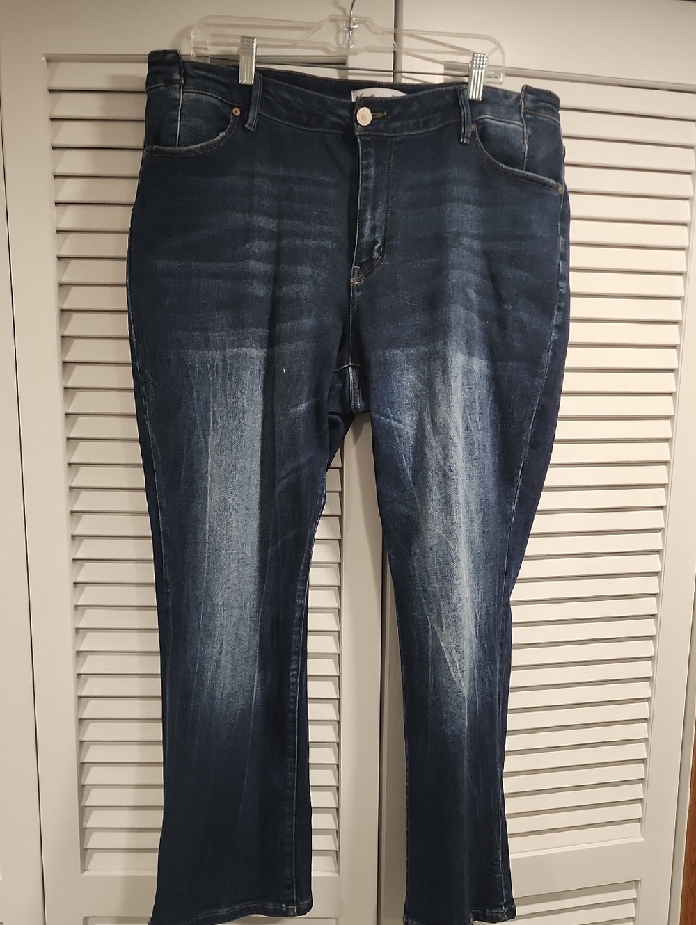 KanCan Dark Indigo Straight Leg Jeans with Faded Wash